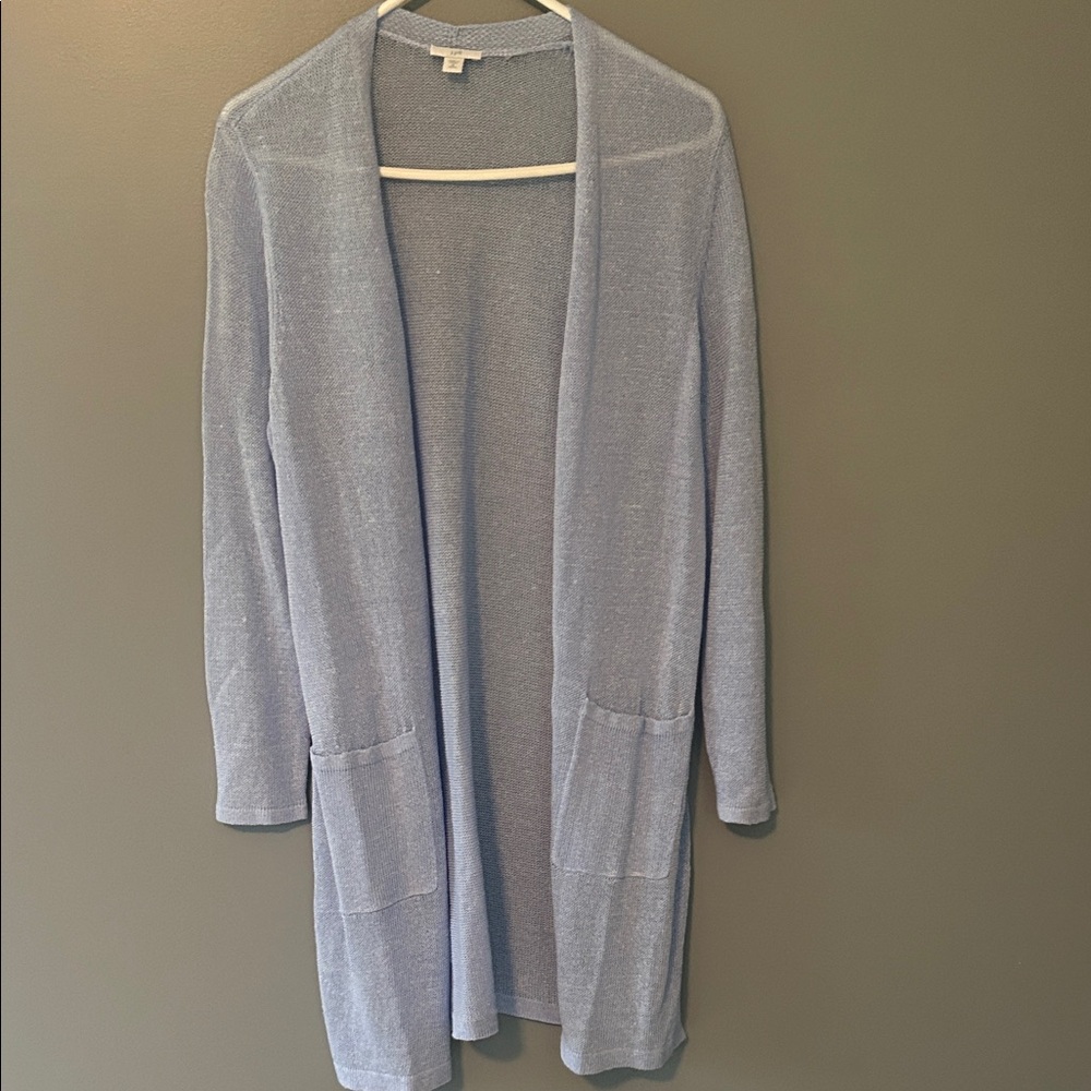 J. Jill Pale Blue Long Open-Front Knit Cardigan